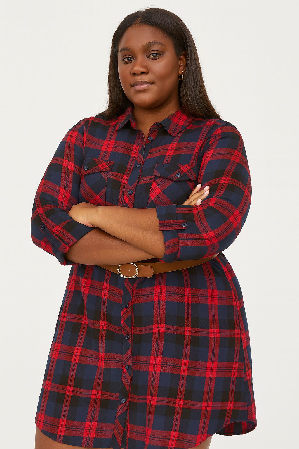 Women Check Shirt Dress