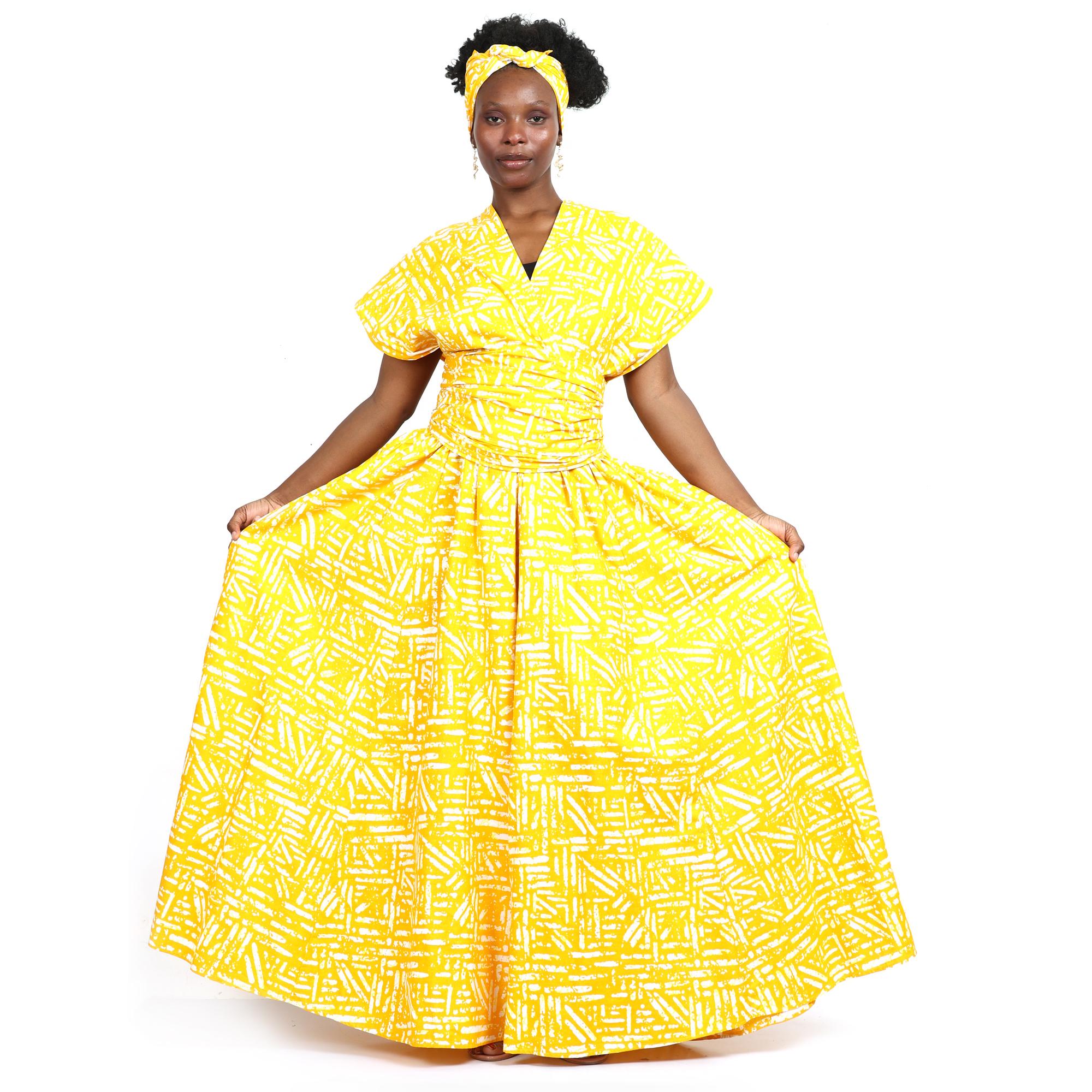 African Print Infinity Maxi Dress with Headwrap: Ankara Cotton Wrap Gown