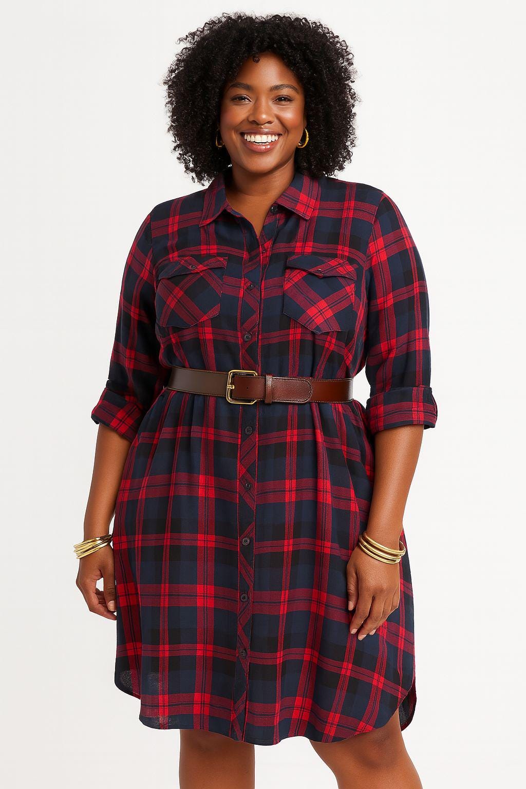 Women Check Shirt Dress