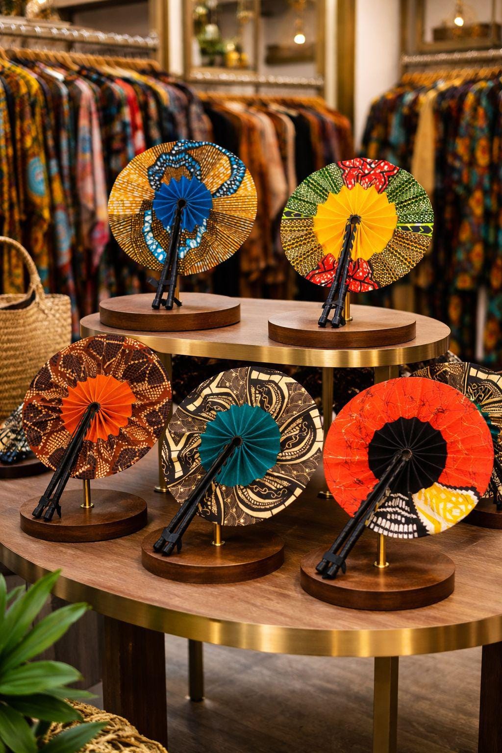 African Print Hand Fans: Assorted Bold Colors, Made in Ghana -(20pcs )