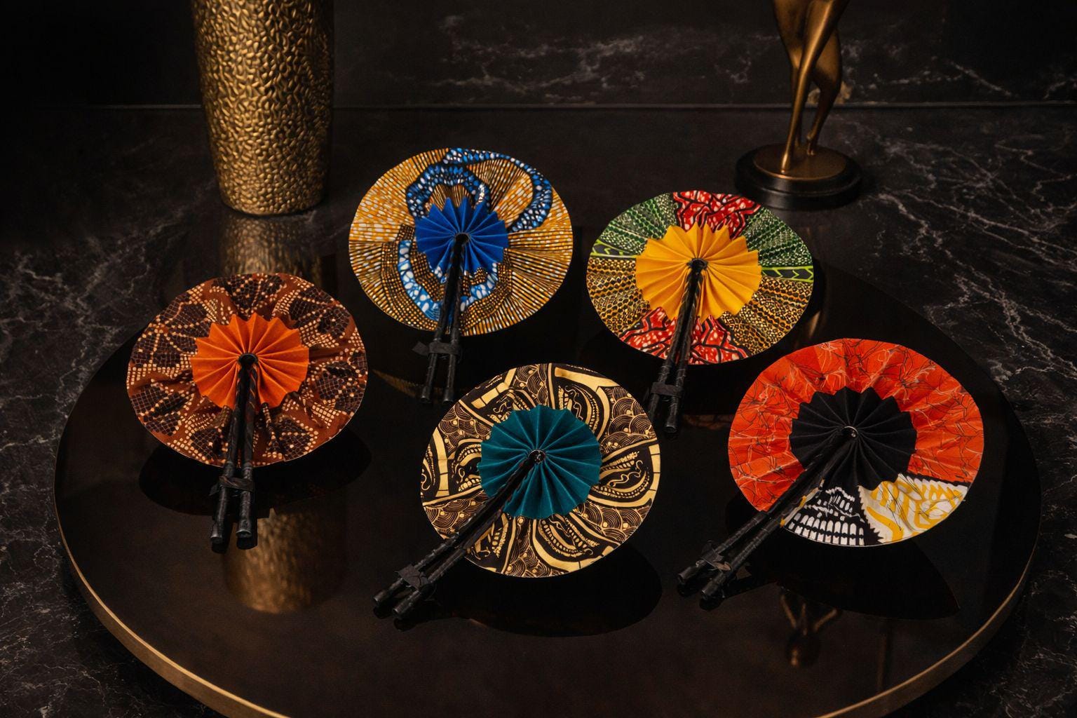 African Print Hand Fans: Assorted Colors, Ghana Made (30 pcs)