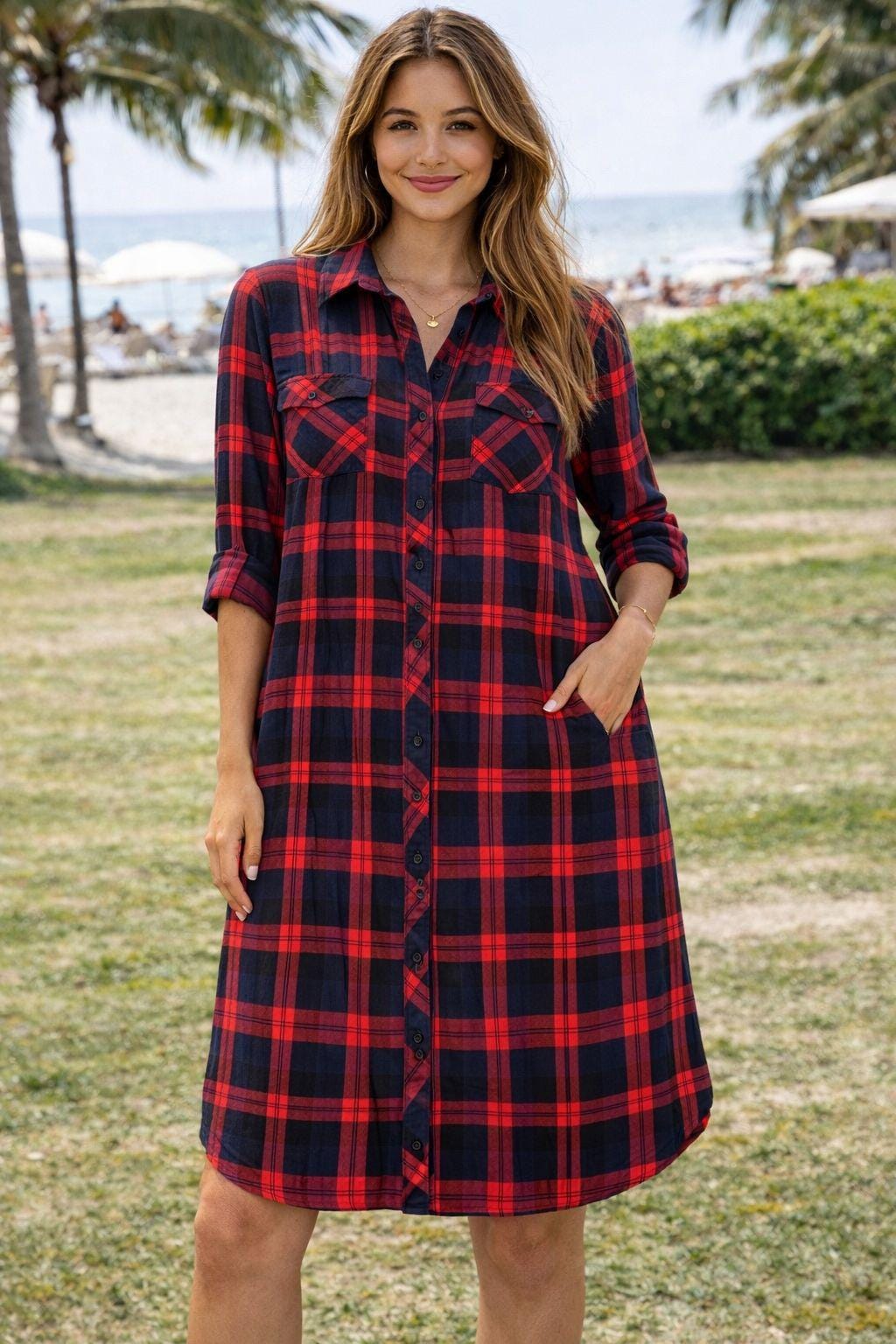 Women Check Shirt Dress